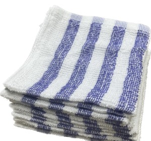 Budget Face Washer - White and Blue Stripe